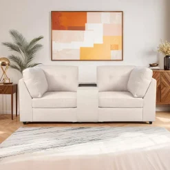 Beige Modular Loveseat with Console - 3 pcs