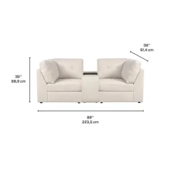 Beige Modular Loveseat with Console - 3 pcs