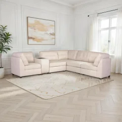 Beige Modular Sectional with Console - 6 pcs