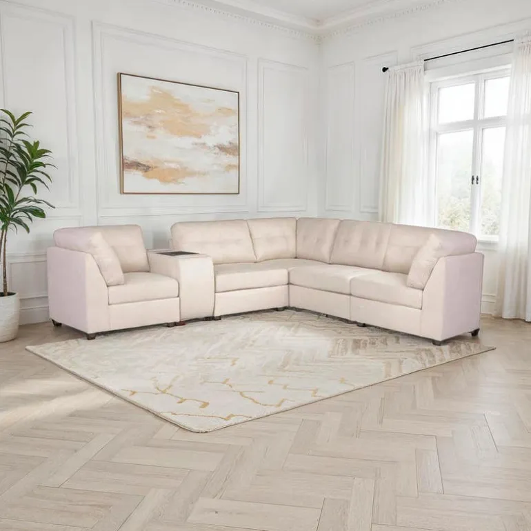 Beige Modular Sectional with Console - 6 pcs