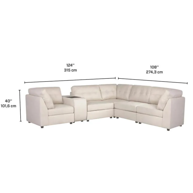 Beige Modular Sectional with Console - 6 pcs