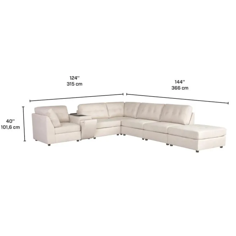 Beige Modular Sectional with Console and Ottoman - 7 pcs