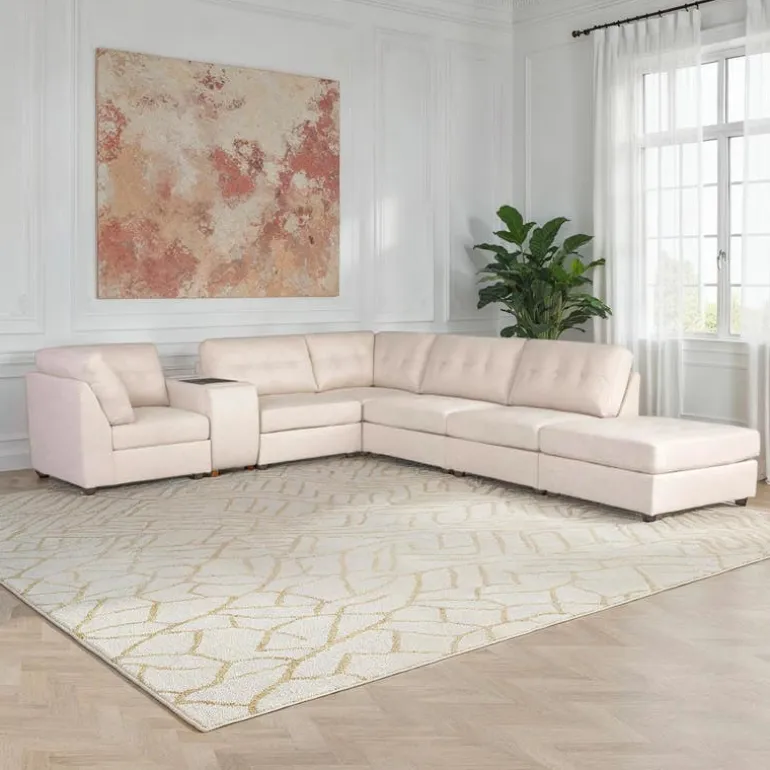 Beige Modular Sectional with Console and Ottoman - 7 pcs