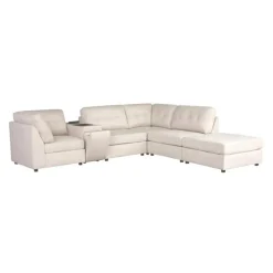 Beige Modular Sectional with Console and Ottoman - 6 pcs