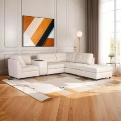 Beige Modular Sectional with Console and Ottoman - 6 pcs