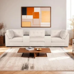 Beige Modular Sofa with 2 Consoles - 5 pcs