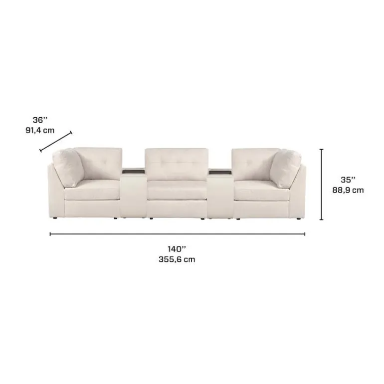 Beige Modular Sofa with 2 Consoles - 5 pcs