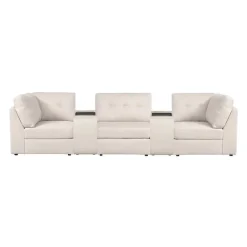 Beige Modular Sofa with 2 Consoles - 5 pcs