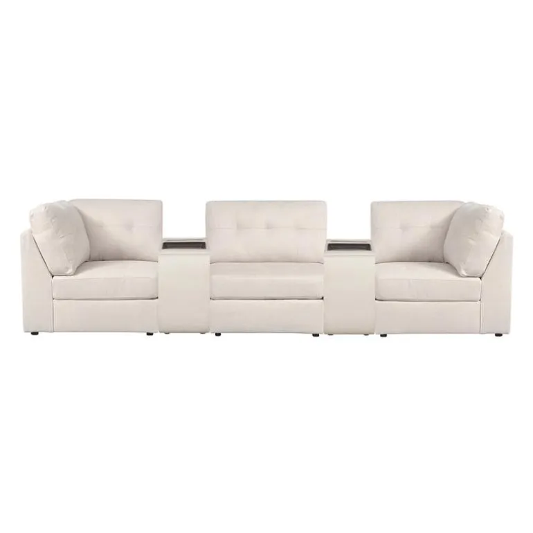 Beige Modular Sofa with 2 Consoles - 5 pcs