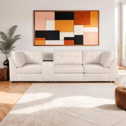 Beige Modular Sofa with Console - 4 pcs