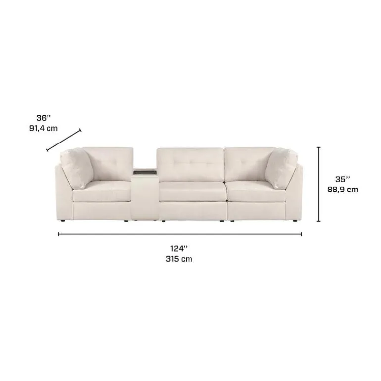 Beige Modular Sofa with Console - 4 pcs