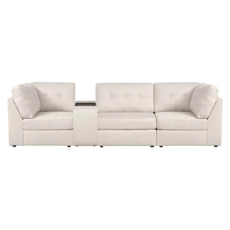 Beige Modular Sofa with Console - 4 pcs