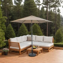 Beige Tilting Patio Umbrella with Base - 9 ft