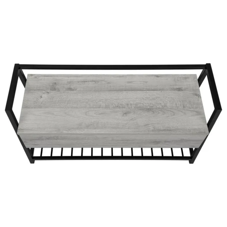 Bench - shoe rack / flip top storage - 42"l - grey wood-look / black metal - Monarch
