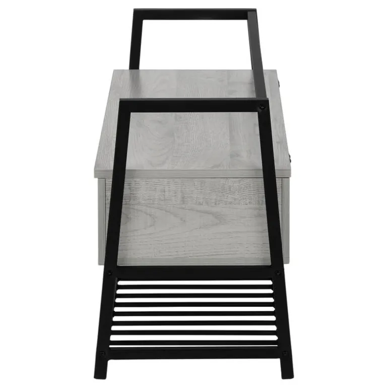 Bench - shoe rack / flip top storage - 42"l - grey wood-look / black metal - Monarch