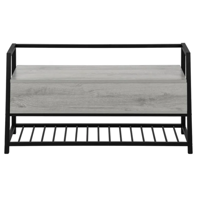 Bench - shoe rack / flip top storage - 42"l - grey wood-look / black metal - Monarch