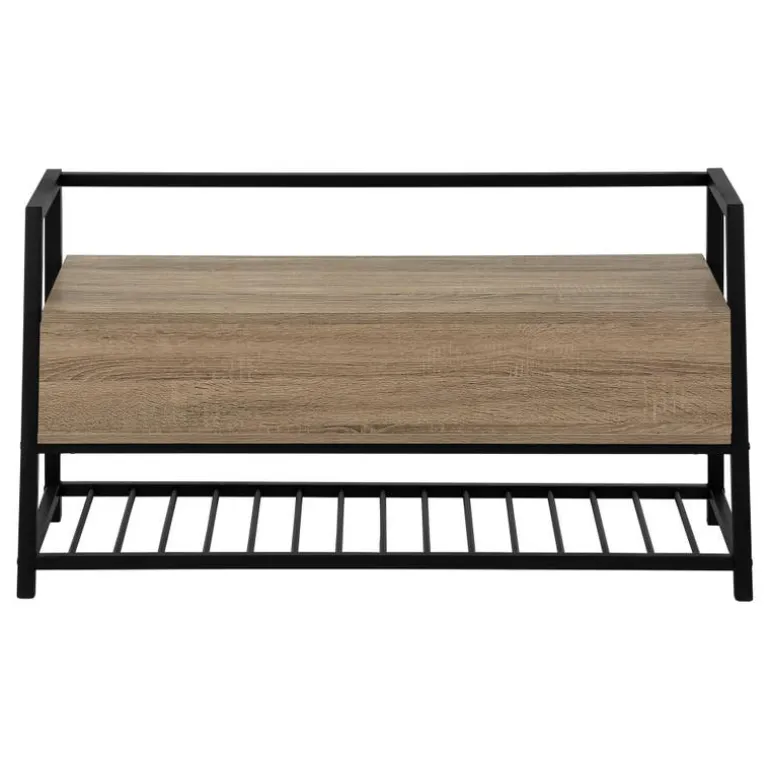 Bench - shoe rack / flip top storage - 42"l - dark taupe wood-look / black me - Monarch