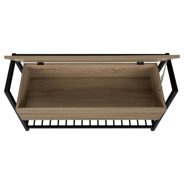Bench - shoe rack / flip top storage - 42"l - dark taupe wood-look / black me - Monarch