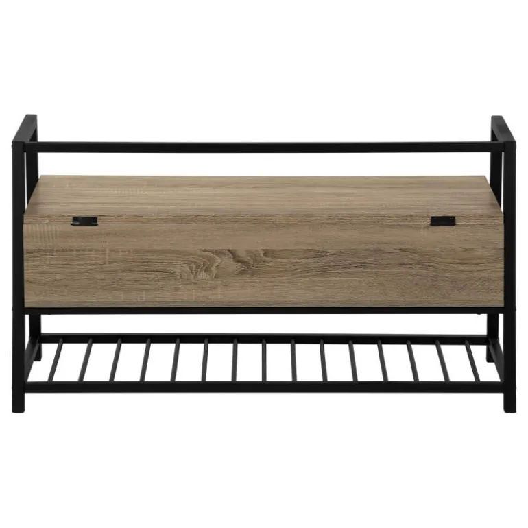 Bench - shoe rack / flip top storage - 42"l - dark taupe wood-look / black me - Monarch