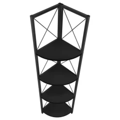 Bookcase - 4 tier corner etagere - metal frame x-design - 60"h - black/black - Monarch