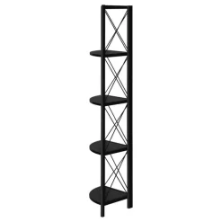 Bookcase - 4 tier corner etagere - metal frame x-design - 60"h - black/black - Monarch