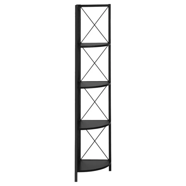 Bookcase - 4 tier corner etagere - metal frame x-design - 60"h - black/black - Monarch