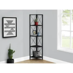 Bookcase - 4 tier corner etagere - metal frame x-design - 60