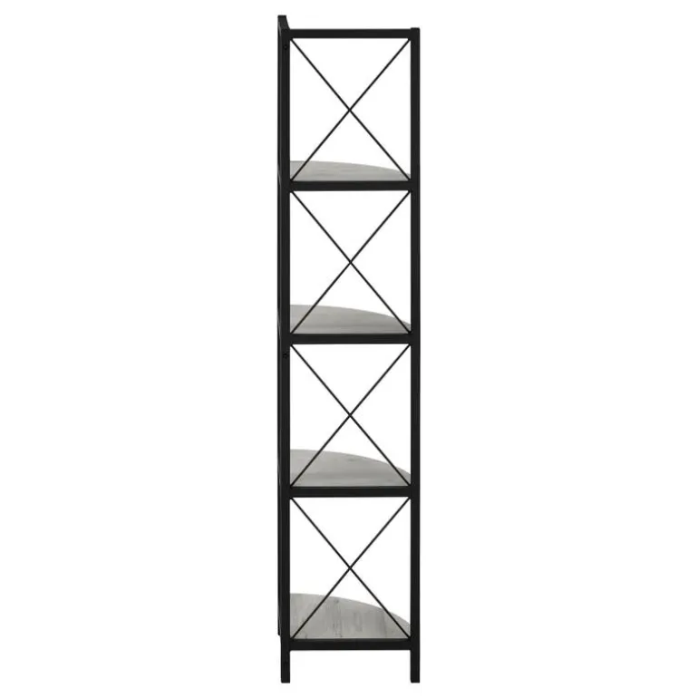 Bookcase - 4 tier corner etagere - metal frame x-design - 60"h - grey wood-lo - Monarch