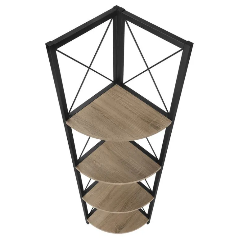 Bookcase - 4 tier corner etagere - metal frame x-design - 60"h - dark taupe w - Monarch