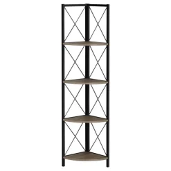 Bookcase - 4 tier corner etagere - metal frame x-design - 60