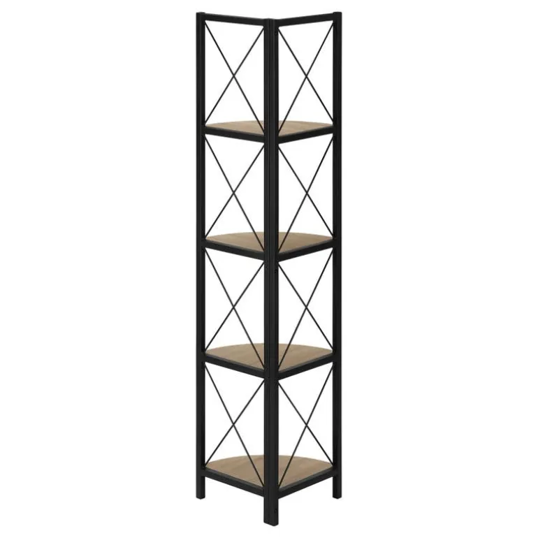 Bookcase - 4 tier corner etagere - metal frame x-design - 60"h - dark taupe w - Monarch