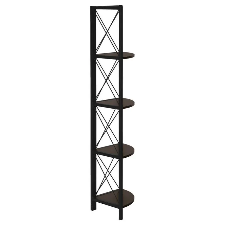 Bookcase - 4 tier corner etagere - metal frame x-design - 60"h - espresso/bla - Monarch