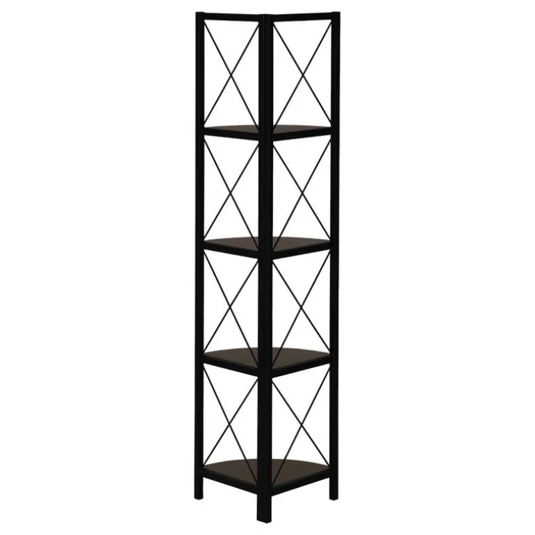 Bookcase - 4 tier corner etagere - metal frame x-design - 60"h - espresso/bla - Monarch