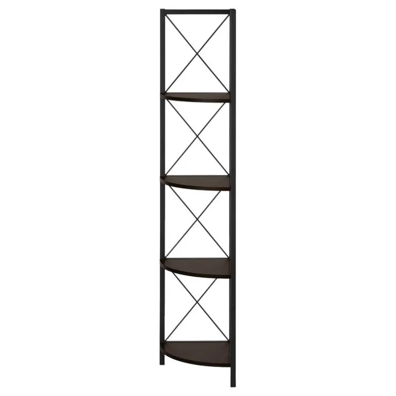 Bookcase - 4 tier corner etagere - metal frame x-design - 60"h - espresso/bla - Monarch