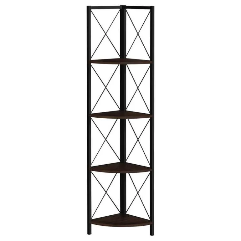 Bookcase - 4 tier corner etagere - metal frame x-design - 60"h - espresso/bla - Monarch