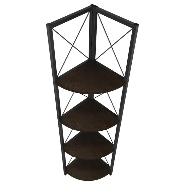 Bookcase - 4 tier corner etagere - metal frame x-design - 60"h - espresso/bla - Monarch