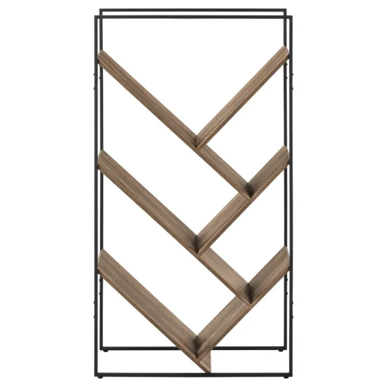 Bookcase / etagere - 5 slanted open shelves - 60"h - brown reclaimed wood-loo - Monarch
