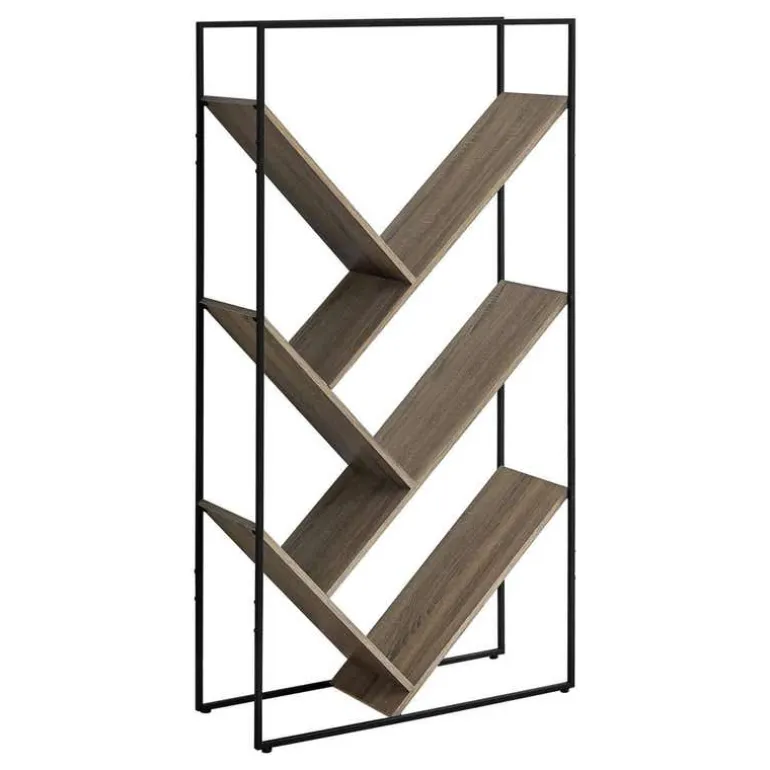 Bookcase / etagere - 5 slanted open shelves - 60"h - dark taupe wood-look / b - Monarch