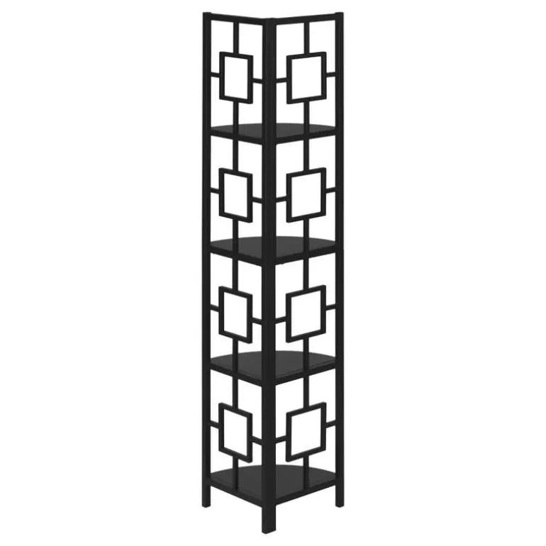 Bookcase - 62"h / black / black metal corner etagere - Monarch