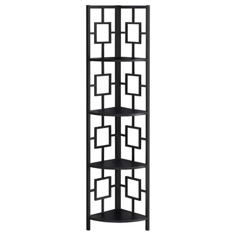 Bookcase - 62"h / black / black metal corner etagere - Monarch