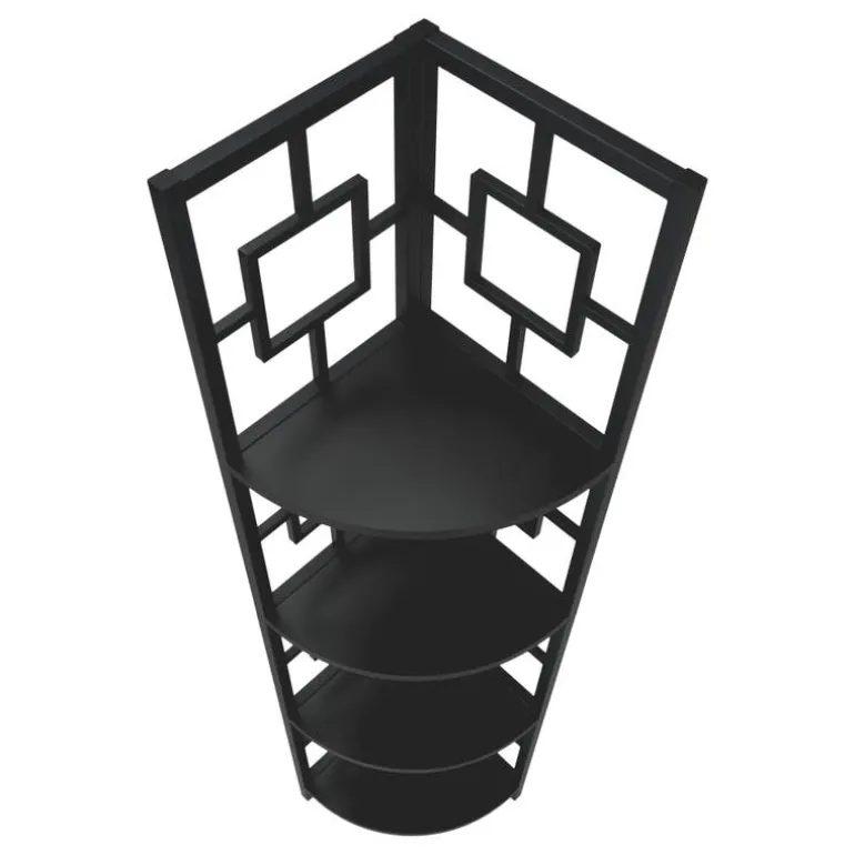 Bookcase - 62"h / black / black metal corner etagere - Monarch