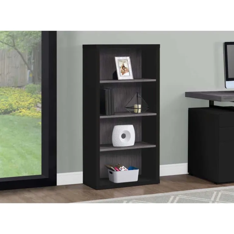Bookcase - 48"h / black / grey with adjustable shelves - Monarch