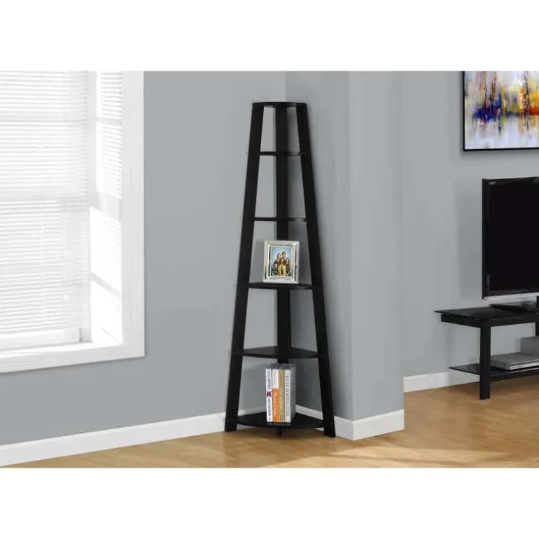Bookcase - 72"h / black corner accent etagere - Monarch
