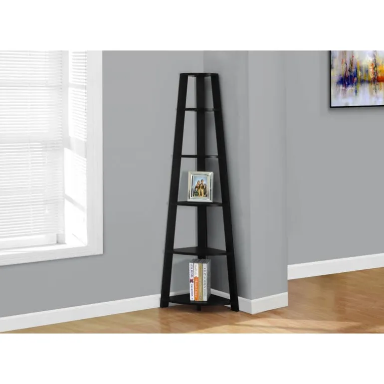 Bookcase - 72"h / black corner accent etagere - Monarch