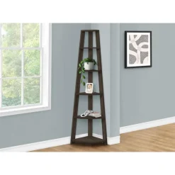 Bookcase - 72""h / brown oak corner accent etagere - Monarch