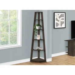 Bookcase - 72""h / brown oak corner accent etagere - Monarch