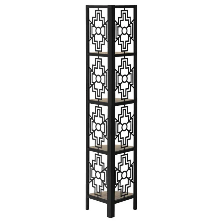 Bookcase - 62"h / dark taupe / black metal corner etagere - Monarch