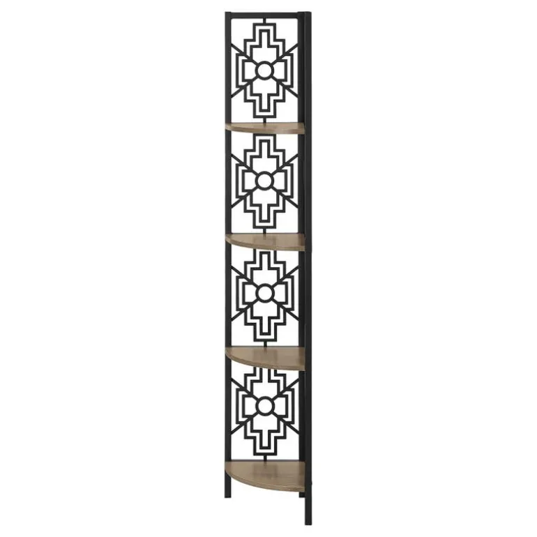 Bookcase - 62"h / dark taupe / black metal corner etagere - Monarch
