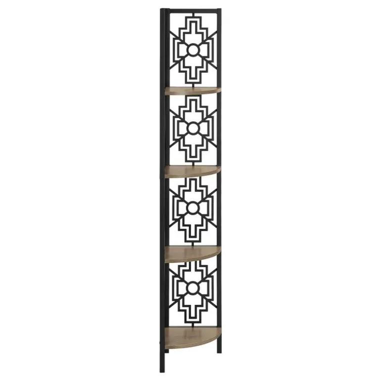 Bookcase - 62"h / dark taupe / black metal corner etagere - Monarch
