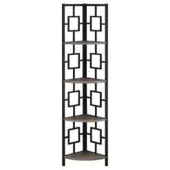 Bookcase - 62"h / dark taupe / black metal corner etagere - Monarch
